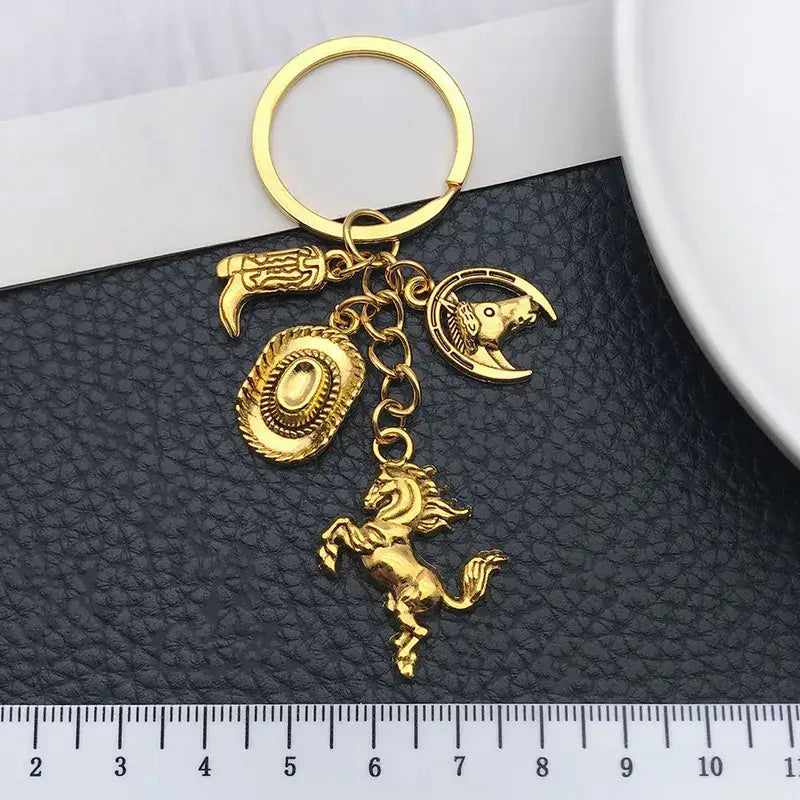 Cowboy Western Themed Keychain in Silver or Gold Key Chain