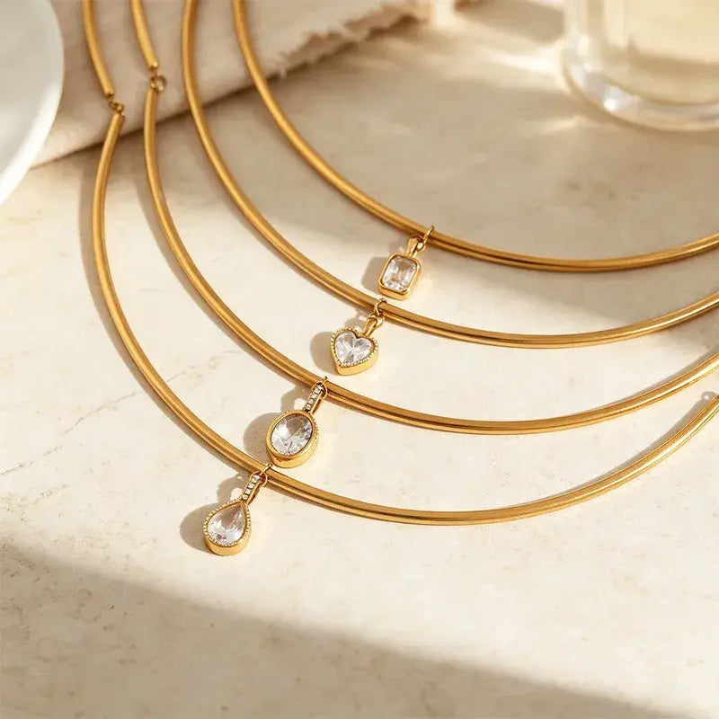 18K Gold Plated Teardrop Zircon Pendant Necklace