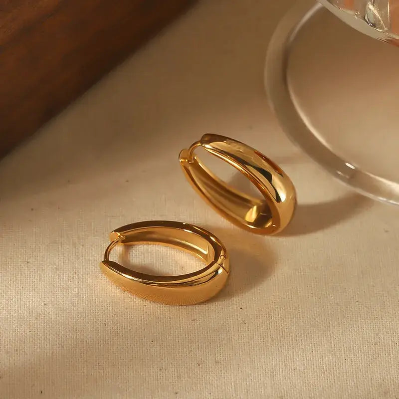 Stainless Steel Earring Thick Hoops in Gold or Silver