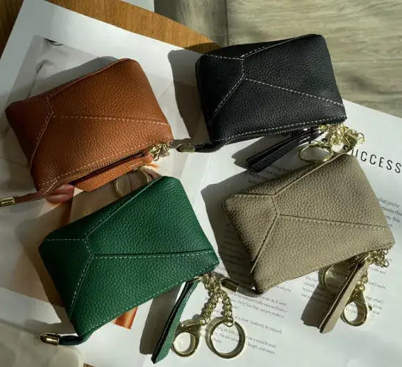 Genuine Leather Coin Purse Wallet with Keychain