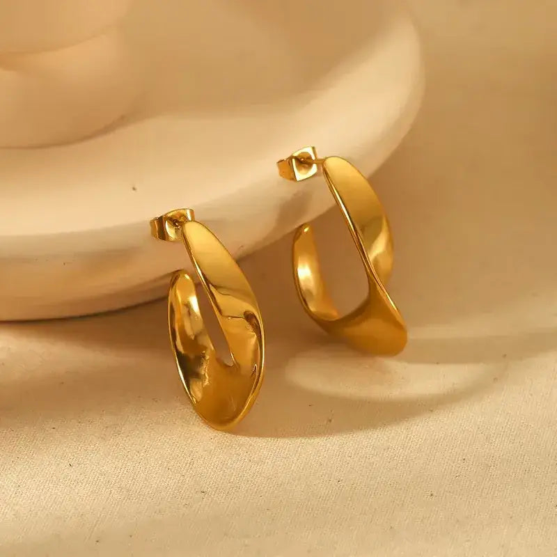 Gold Plated Stainless Steel C-Shaped Earrings Jewelry