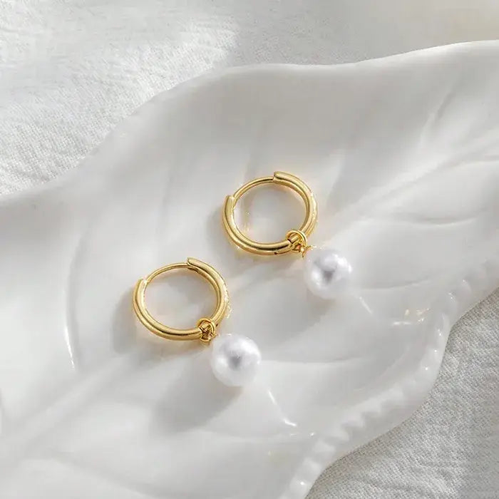 Pearl Drop Earrings, 18K Gold PVD