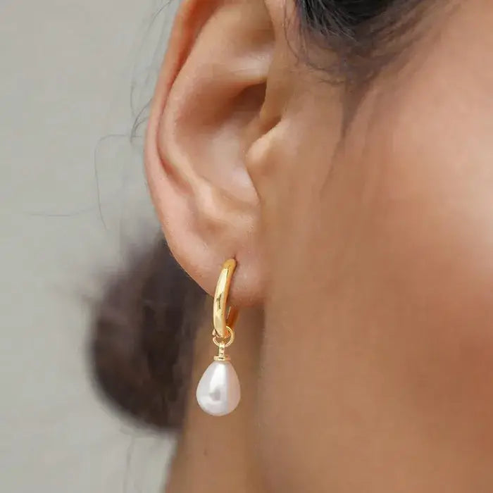 Pearl Drop Earrings, 18K Gold PVD