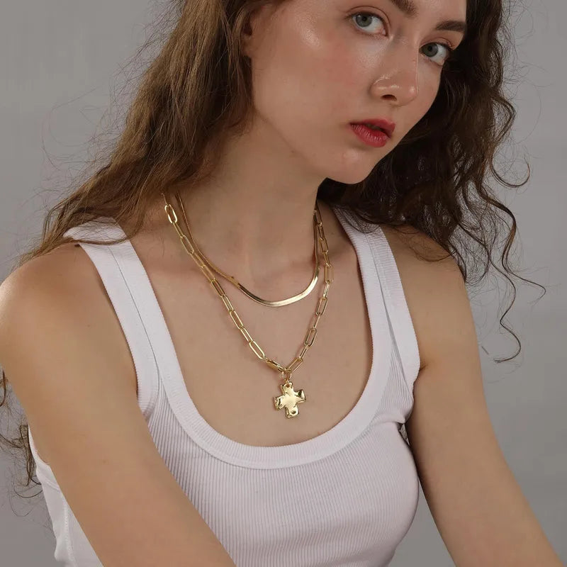 Cross Necklace with Chunky Chain – Stainless Steel Gold or Silver