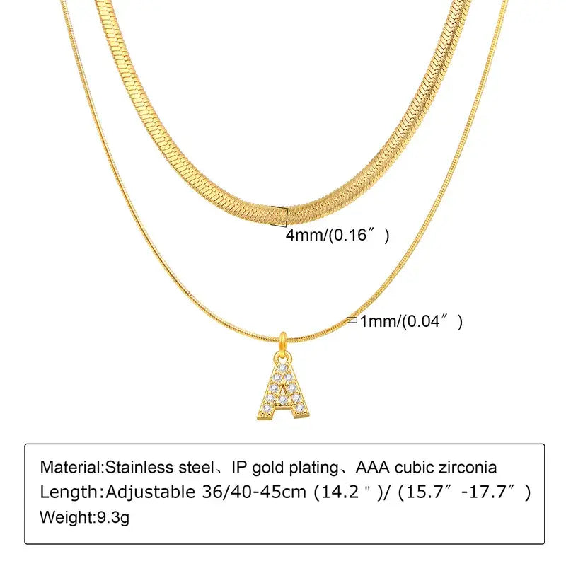 Double Layer Initial Pendant Necklace Jewelry Gold