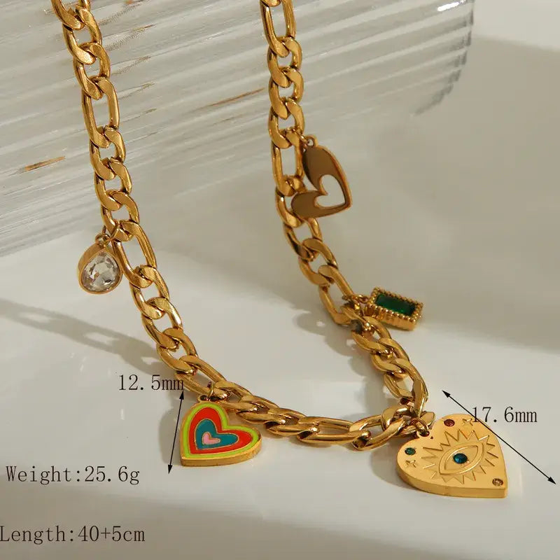 18K Gold Plated Heart Charm Necklace Jewelry