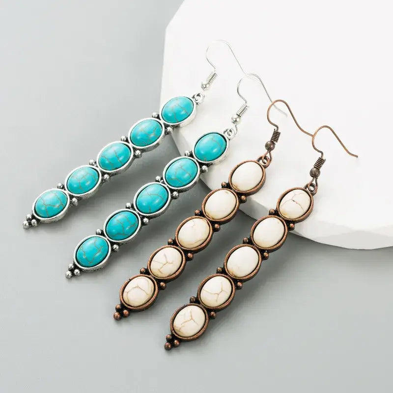 Drop Western Turquoise Color Earrings in Teal or White