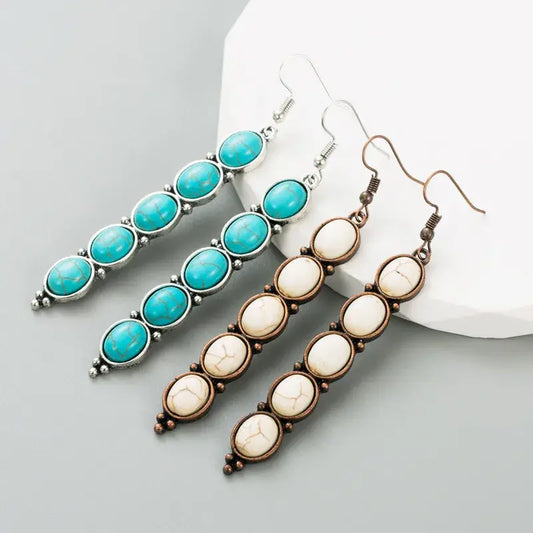 Drop Western Turquoise Color Earrings in Teal or White