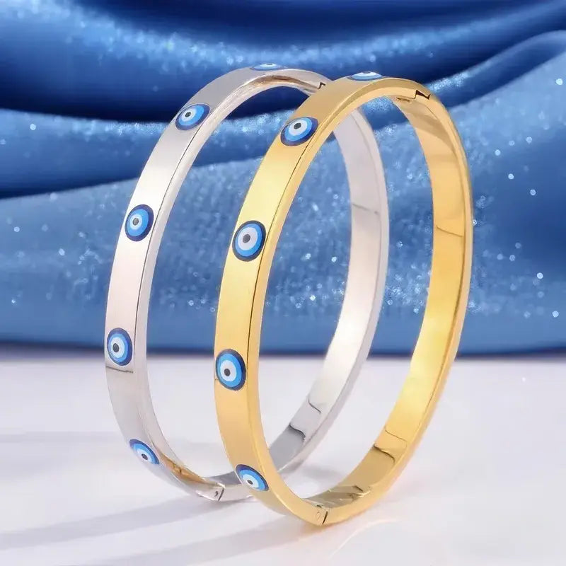 Evil Eye Gold Plated Stainless Steel Cuff Bracelet Jewelry