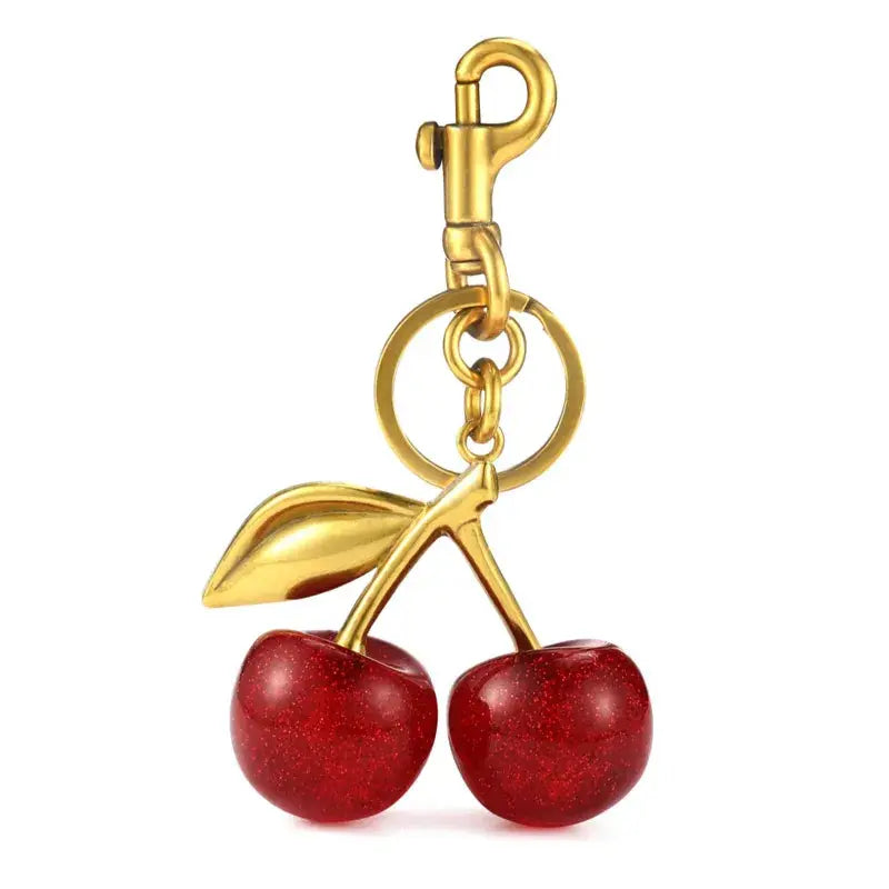 Stainless Steel Cherry Charm Keychain Jewelry