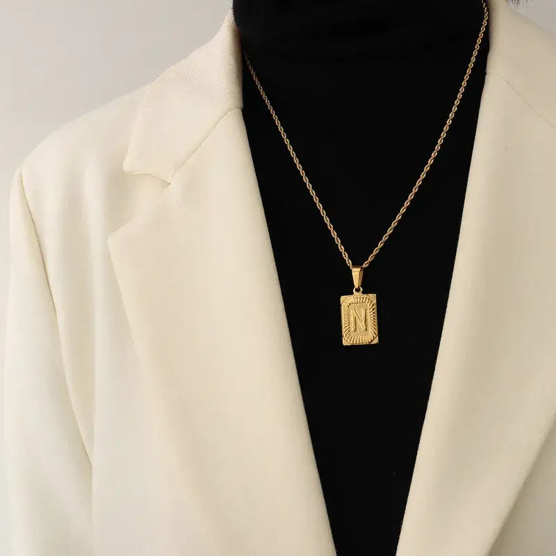 18K Gold Plated Letter Tag Necklace Jewelry