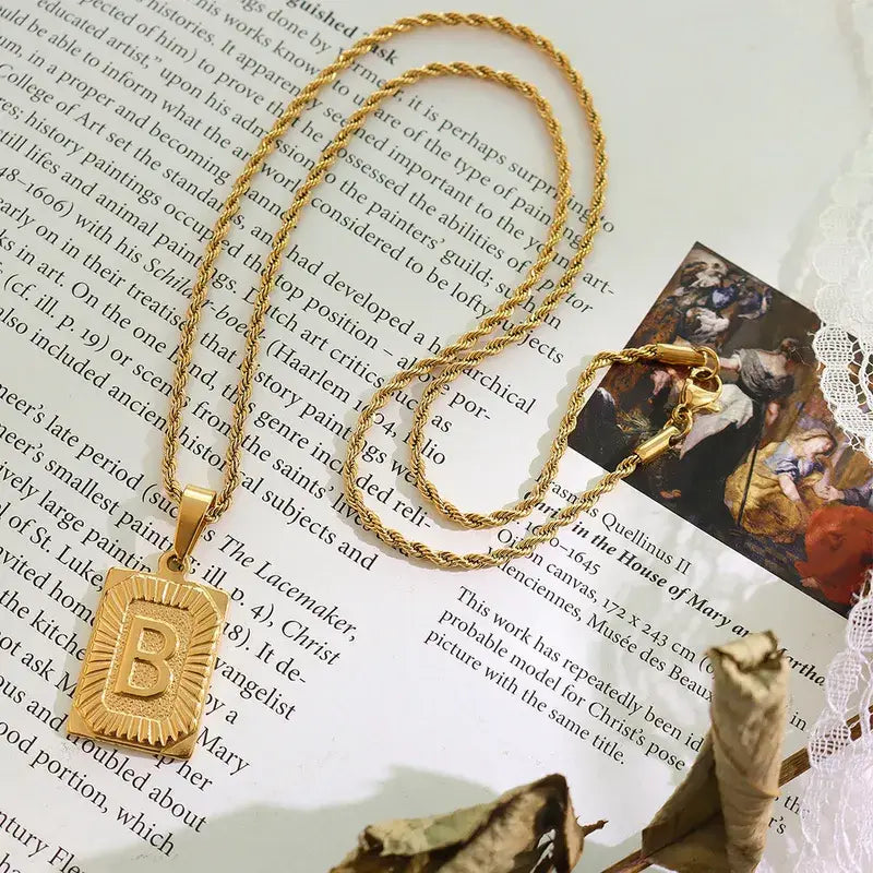 18K Gold Plated Letter Tag Necklace Jewelry
