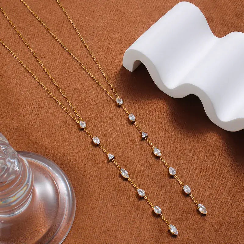 18K Gold PVD Stainless Steel Zircon Y Necklace Lariat