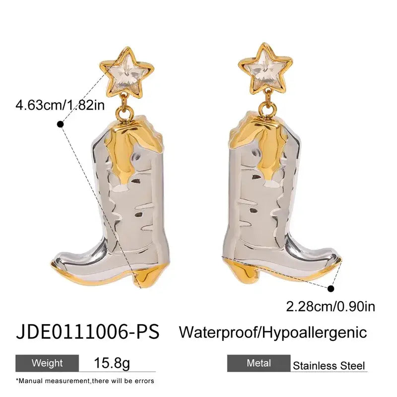 Cowboy Boot Necklace with Star and Earrings