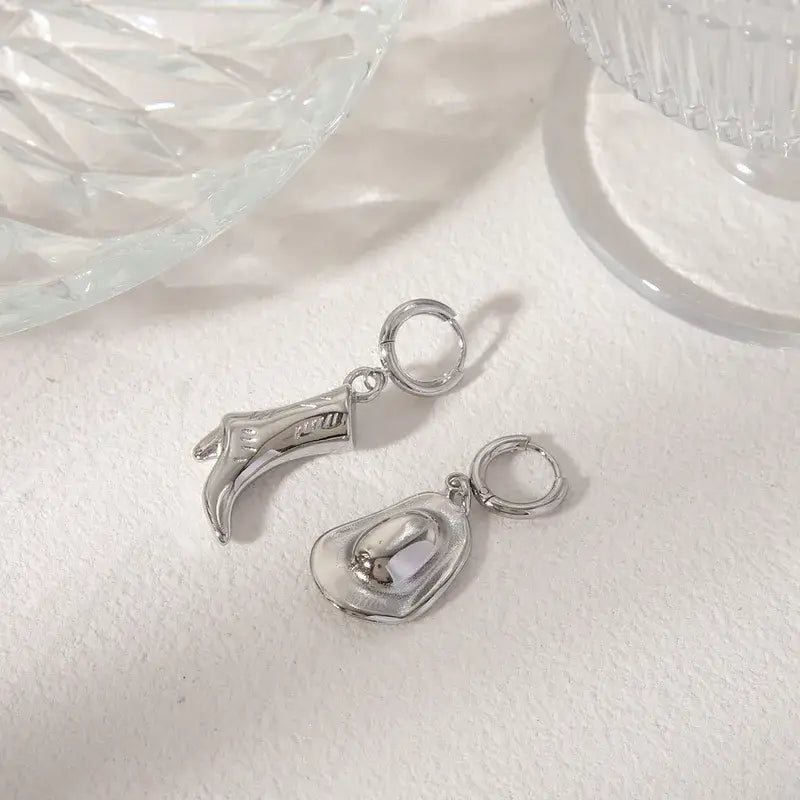 18K Gold Plated Cowboy Boot and Cowboy Hat Dangle Earrings