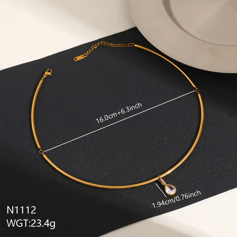 18K Gold Plated Teardrop Zircon Pendant Necklace