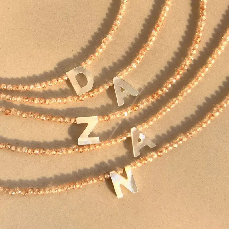 Beaded Initial Letter Shell Pendant Necklace Jewelry