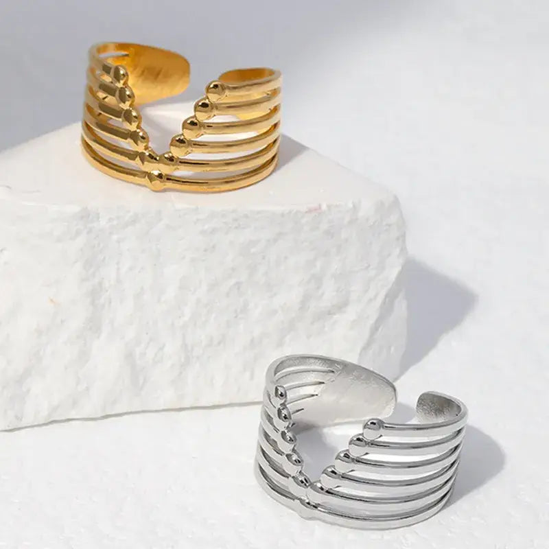 Retro Stripe Stainless Steel Open Ring Jewelry