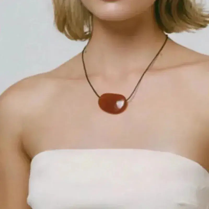 Red Agate Stone Pendant Cord Necklace – Boho Jewelry