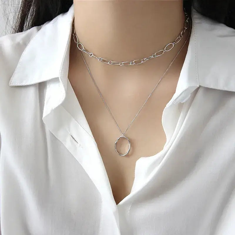Sterling Silver Necklace with Large Round Pendant Jewelry