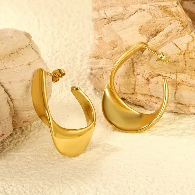 Gold Plated Stainless Steel C-Shaped Earrings Jewelry