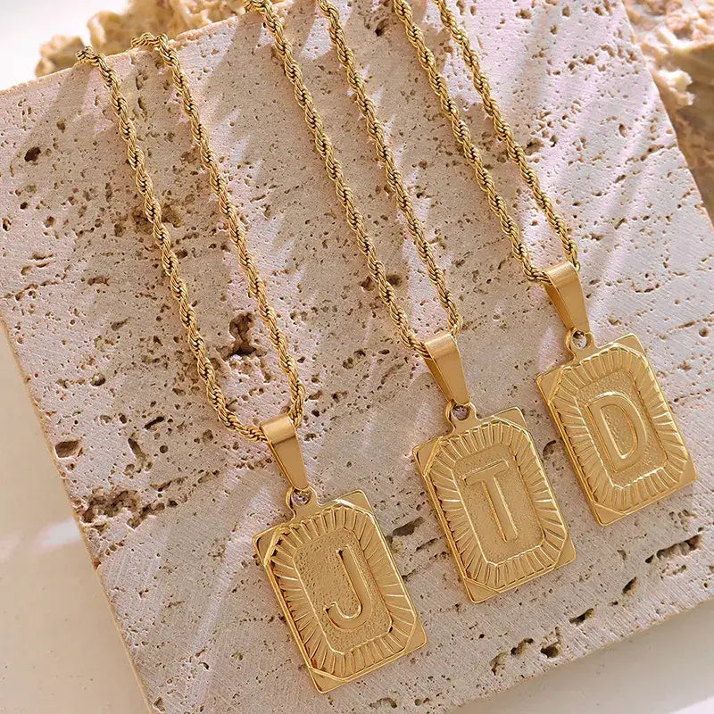 18K Gold Plated Letter Tag Necklace Jewelry