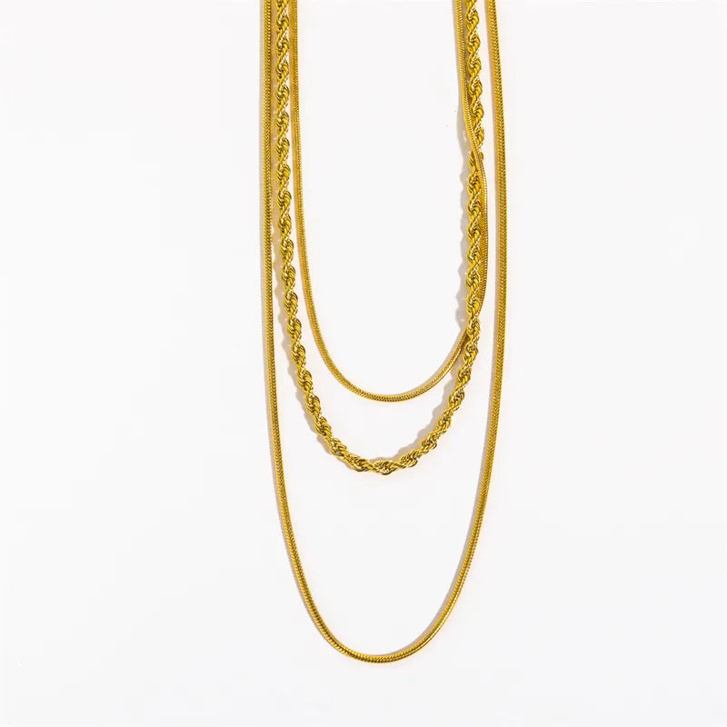 Vintage Geometric Layered Necklace – Gold Plated Stainless Steel