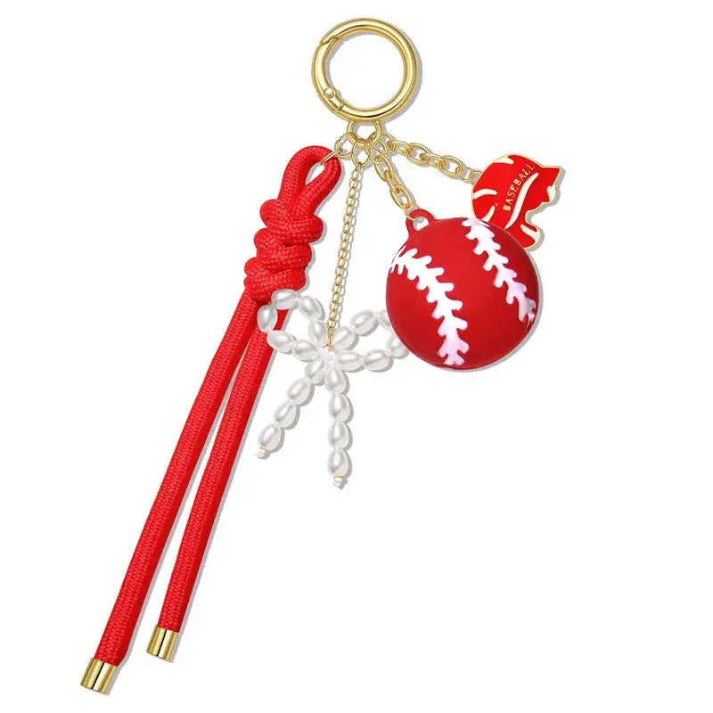 Sports Keychain Bag Charm with Pearl Bow Pickle Ball