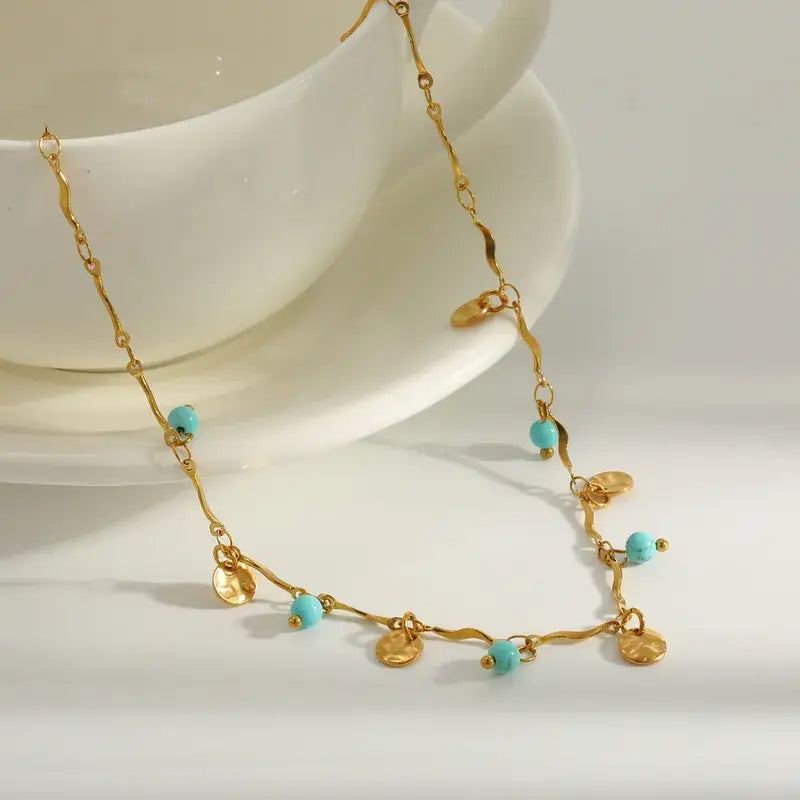 18K Gold PVD Stainless Steel Pearl & Natural Stone Necklace
