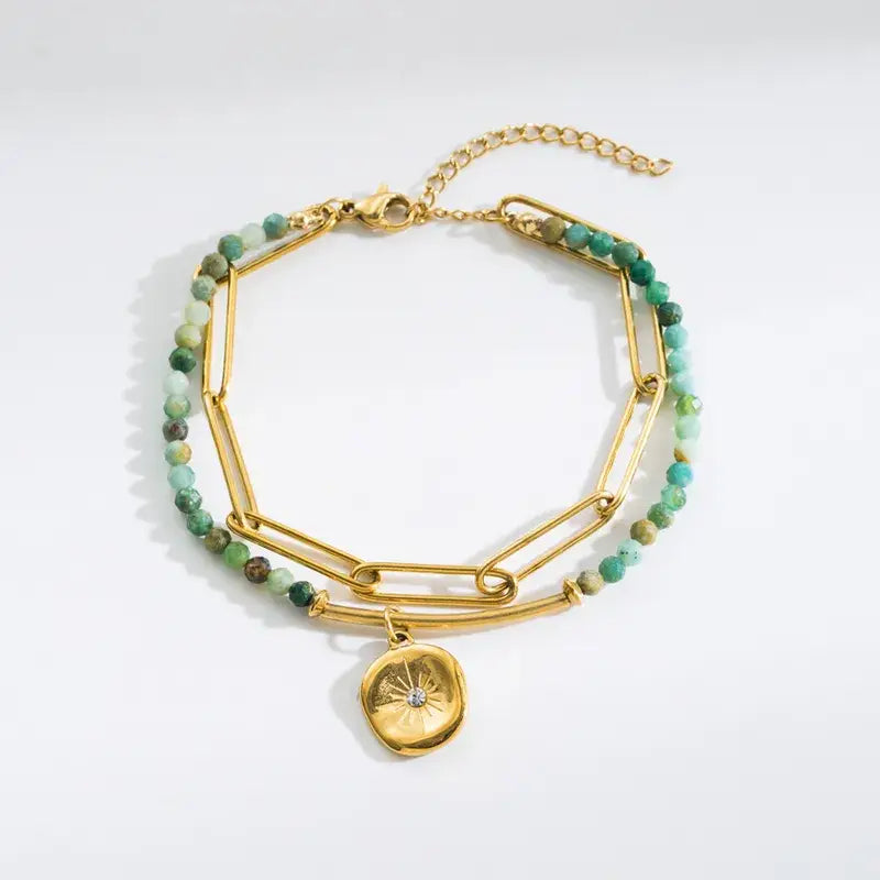 18K Gold Plated Bracelets with Stone and Chain Jewelry