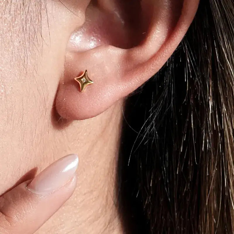 18K Gold Plated 925 Sterling Silver Zircon Stud Earrings