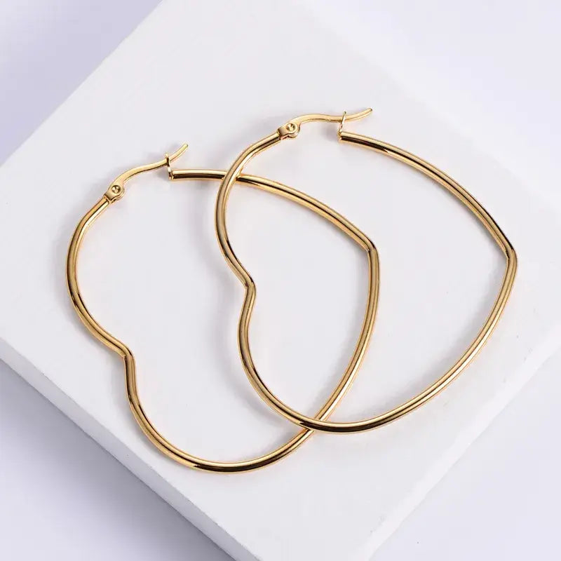 Heart Shape Titanium Steel Plating Hoop Earrings