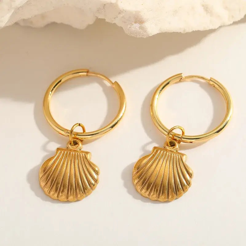 Coastal Shell Dangle Earrings 18K PVD Gold
