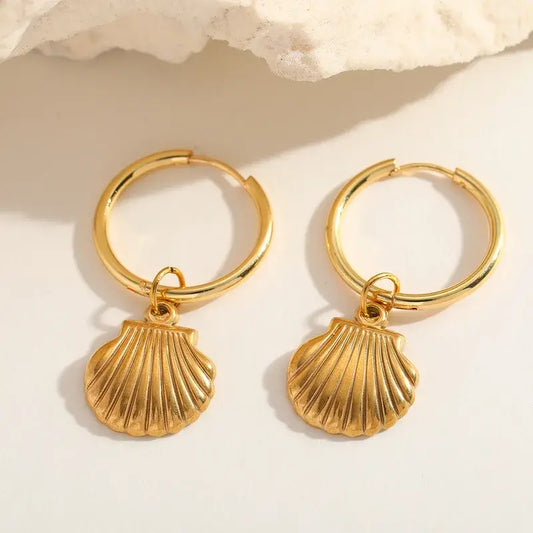 Coastal Shell Dangle Earrings 18K PVD Gold