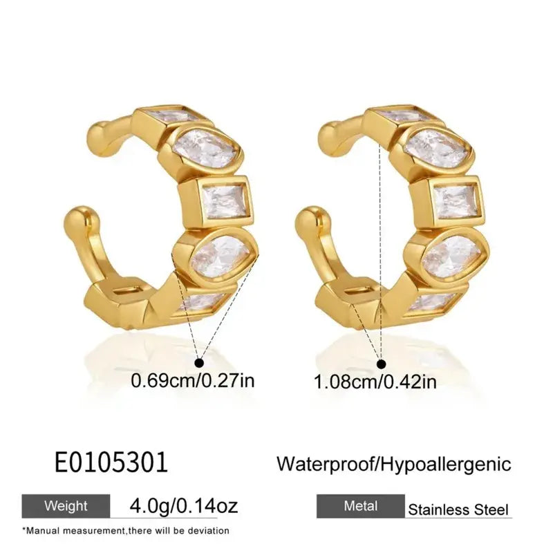 18K Gold PVD Stainless Steel Clip Earrings with Zircon