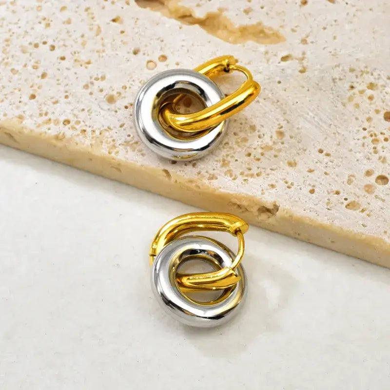 Minimalist Stainless steel Gold Plated Double Hoop Earrings