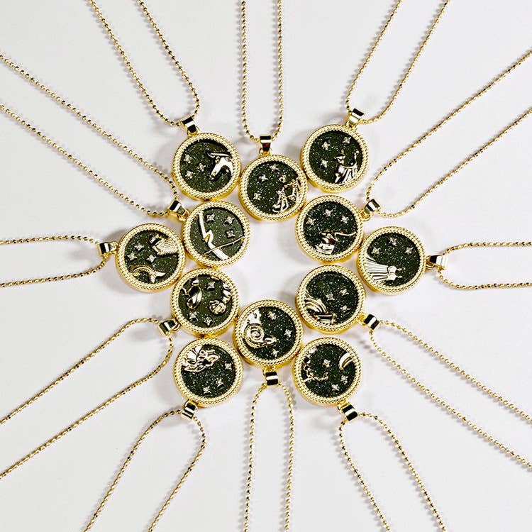Constellation Birthday Round Pendant Inlay Necklace