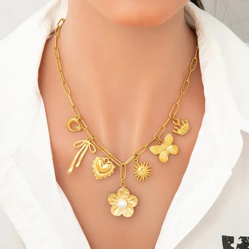 Charm Necklaces Spring Theme 18K Stainless Steel Pendants