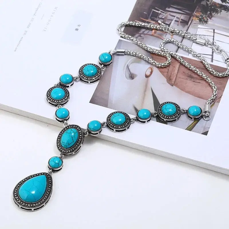 Western Silver and Turquoise Drop Necklace Western Jewelry
