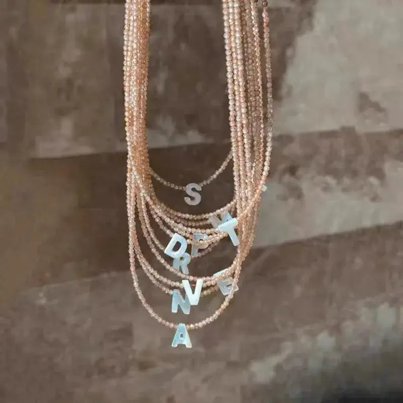 Beaded Initial Letter Shell Pendant Necklace Jewelry