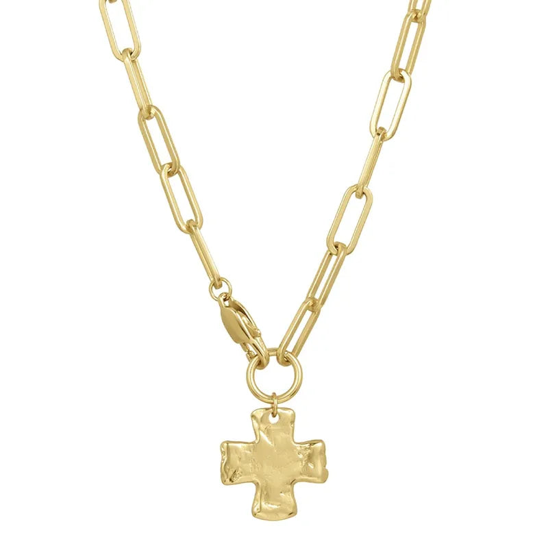 Cross Necklace with Chunky Chain – Stainless Steel Gold or Silver