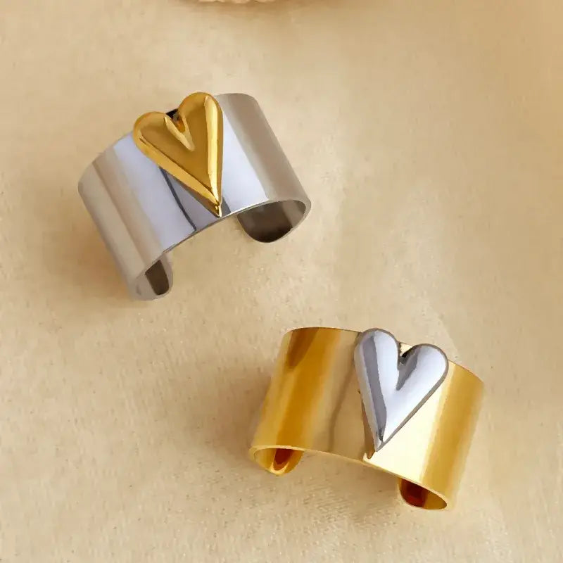 Solid Adjustable Mixed Jewelry Ring Silver and Gold Heart