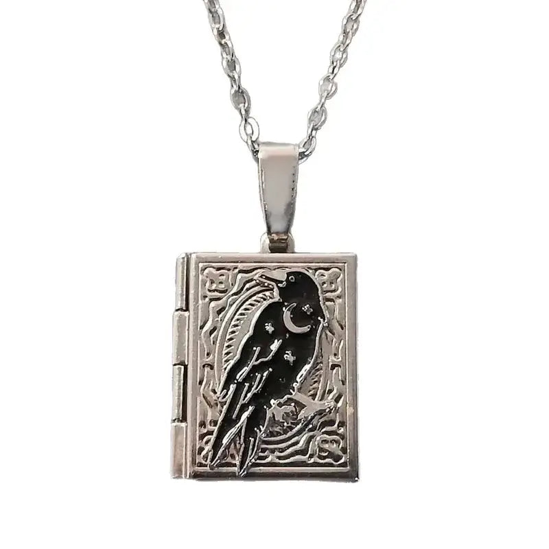Gothic Crow Raven Locket Necklace – Celestial Moon Halloween