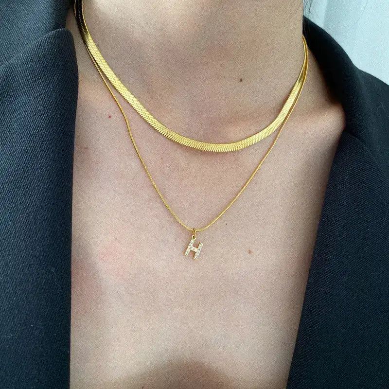 Double Layer Initial Pendant Necklace Jewelry Gold