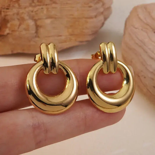 18K Gold Plated Round Hoop Earring Chunky Jewelry