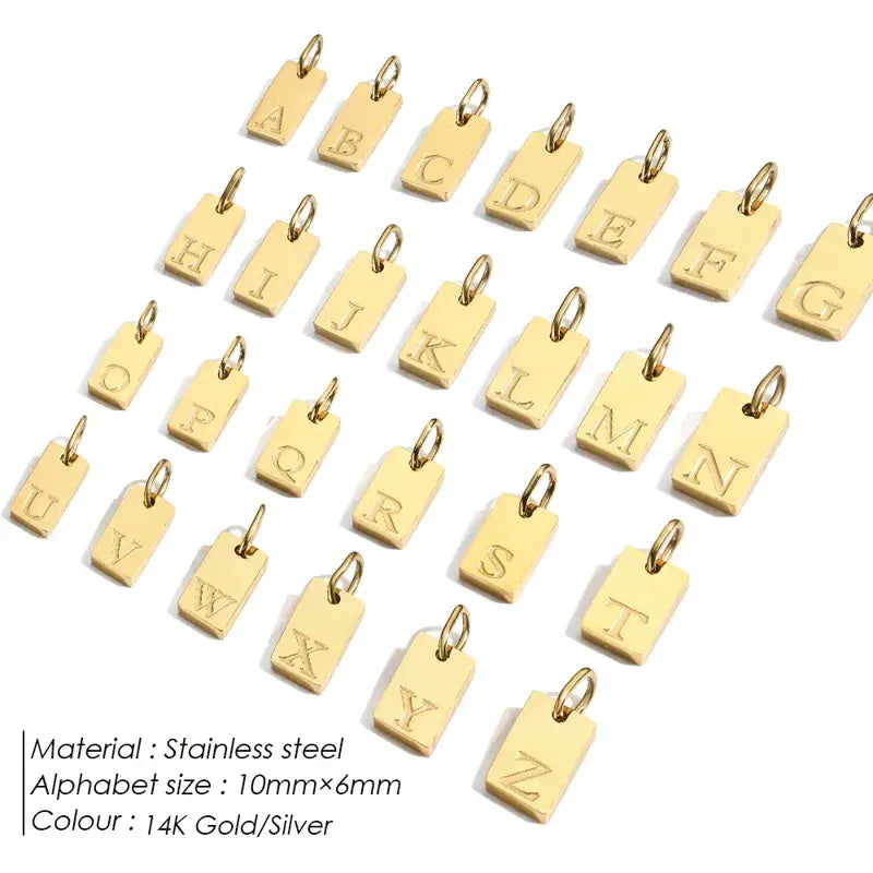Gold Plated Stainless Steel Initial Letter Pendant Charm Tag