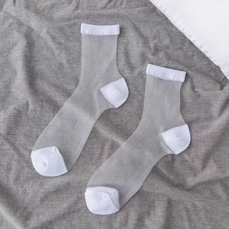 Sheer Socks with Fun Designs in Black or White