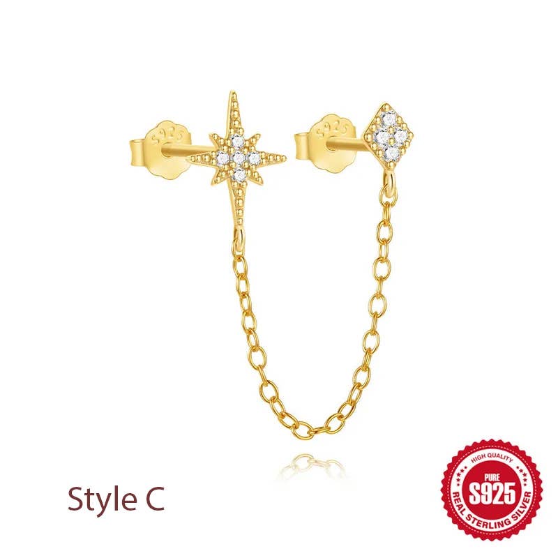 Sterling Silver Gold Tassel Stud Earrings