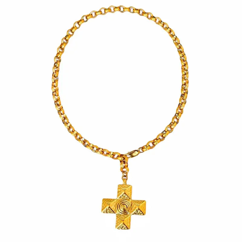 Chunky Cross Pendant Necklace in Silver or Gold