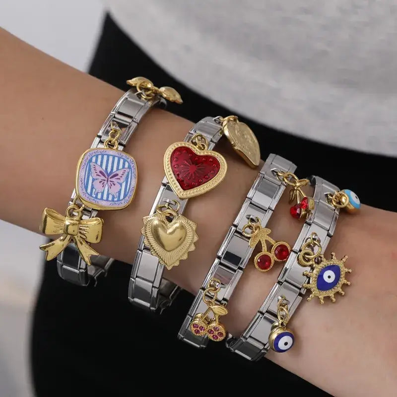 18K Gold Pendant Bracelet – Heart, Butterfly, or Knot Bow